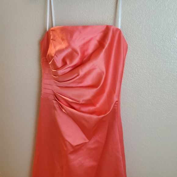 Vintage 90s Cache Strapless Satin Coral Evening Prom Formal Dress Y2K - Picture 2 of 8